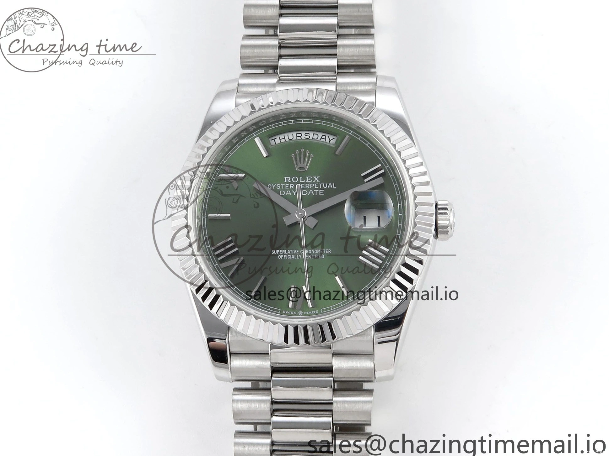 0113 Tailored Day Date 40 SS 228239 KF 1:1 Best Edition Green Roman Dial on President Bracelet VR3255 (Gain Weight) 826